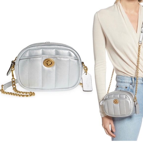 Coach Metallic Silver Quilted crossbody - Picture 1 of 5